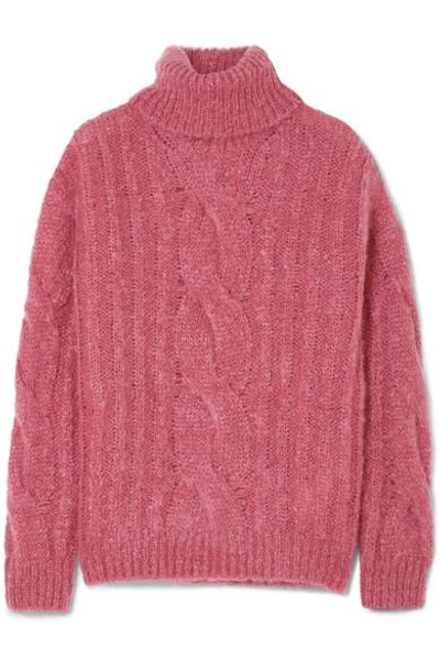 Shop Max Mara Cable-knit Mohair-blend Turtleneck Sweater In Pink