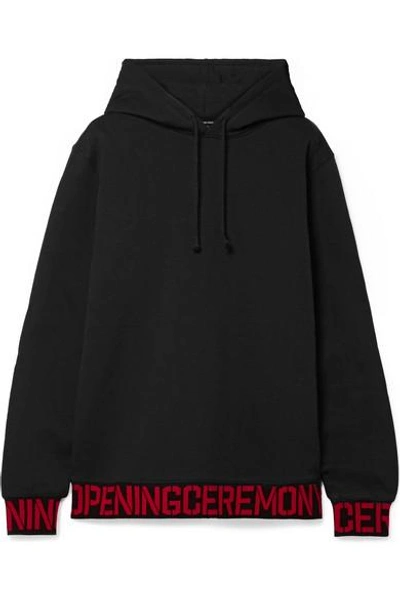 Shop Opening Ceremony Oversized Intarsia-trimmed Cotton-jersey Hoodie In Black