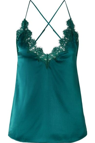 Shop Cami Nyc The Everly Lace-trimmed Silk-charmeuse Camisole In Petrol
