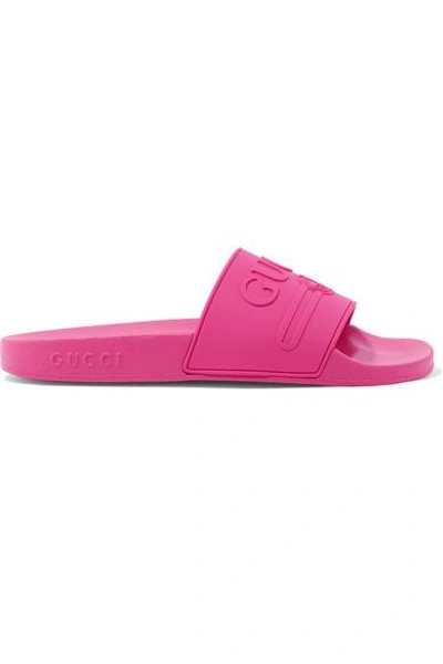 Shop Gucci Logo-embossed Rubber Slides In Pink