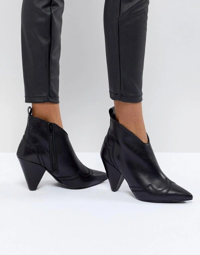 Shop Kurt Geiger Black Leather Western Heeled Ankle Boots - Black