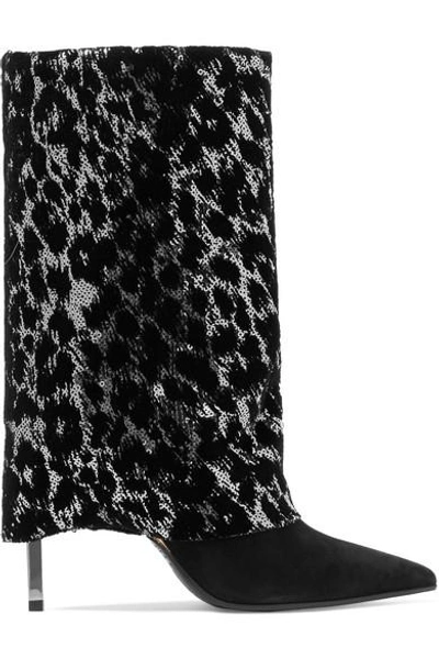 Shop Balmain Babette Sequined Suede Boots In Black
