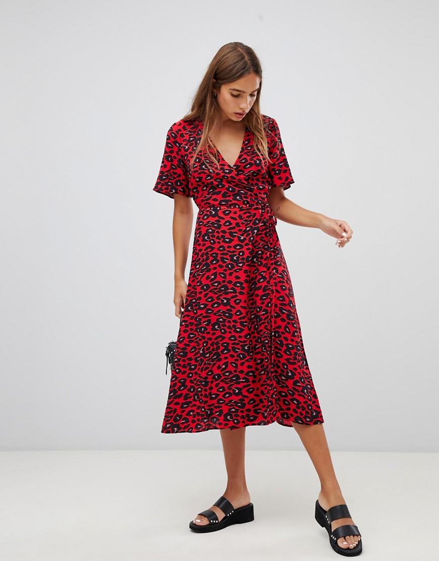 new look red animal print dress