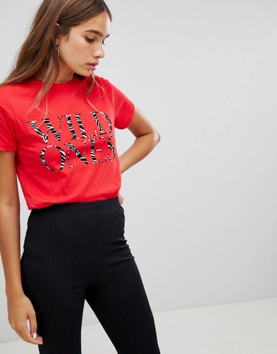 Shop New Look Flocked Zebra Print Tee - Red