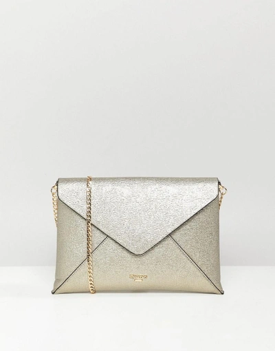 Shop Dune Enria Gold Metallic Envelope Clutch Bag With Detachable Strap - Gold