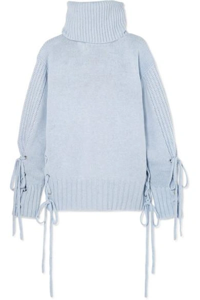 Shop Mcq By Alexander Mcqueen Lace-up Wool Turtleneck Sweater In Light Blue
