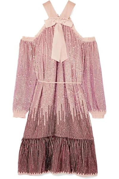 Shop Needle & Thread Kaleidoscope Cold-shoulder Sequined Chiffon Dress