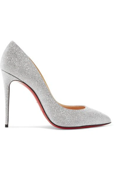 Shop Christian Louboutin Pigalle Follies 100 Glittered Leather Pumps In Silver