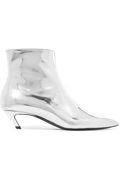 Shop Balenciaga Talon Slash Mirrored-leather Ankle Boots In Silver