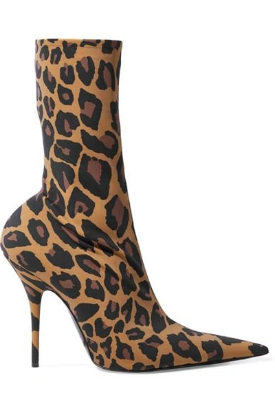 Shop Balenciaga Knife Leopard-print Spandex Sock Boots In Brown