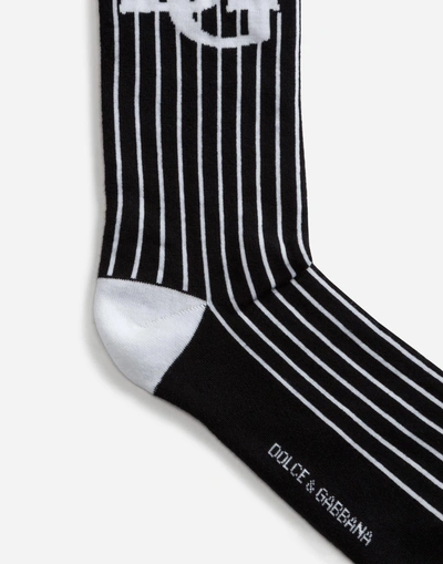 Shop Dolce & Gabbana Printed Terry Cloth Socks With Patch In Black