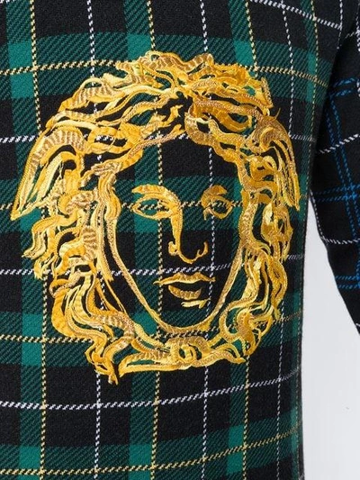 Shop Versace Medusa Checked Sweater In Green