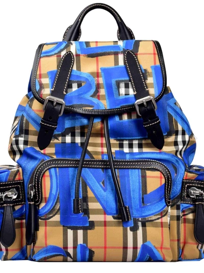 Shop Burberry Vintage Check Graffiti Backpack In Black