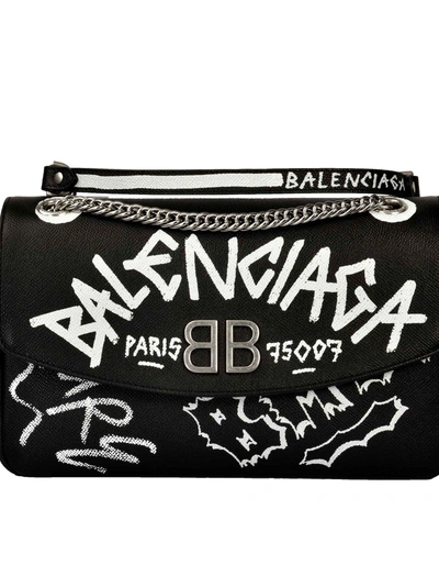 Shop Balenciaga Graffiti Bb M Shoulder Bag In Noir Blanc