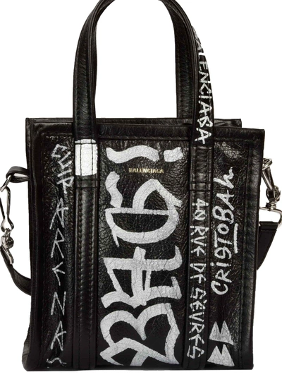 Shop Balenciaga Graffiti Shopper Bag In Noir Blanc