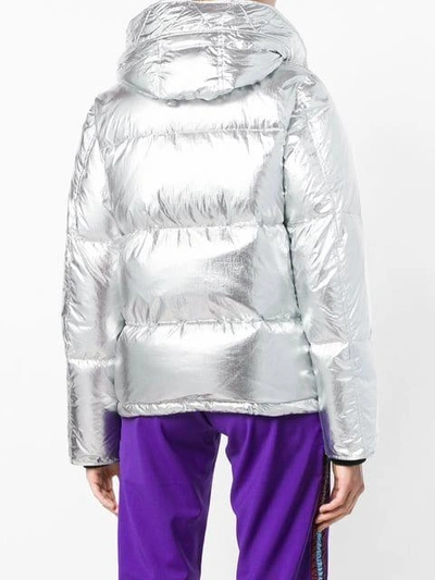 Shop Kenzo Hooded Padded Jacket - Metallic