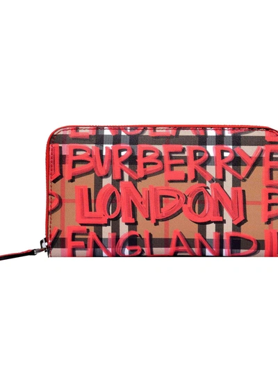 Shop Burberry Graffiti Print Zip-around Wallet In Red