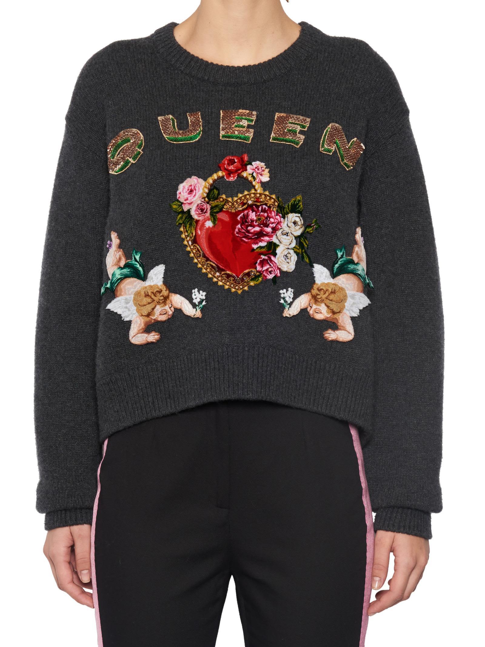 Dolce & Gabbana Intarsia Knitted Embellished Sweater In Grey | ModeSens