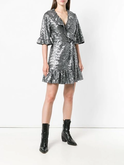 Shop Amen Wrapped Short-sleeve Mini Dress - Metallic