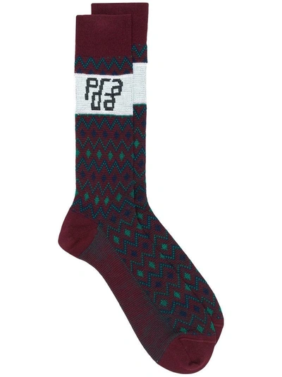 Shop Prada Mix Knitted Pattern Socks - Red