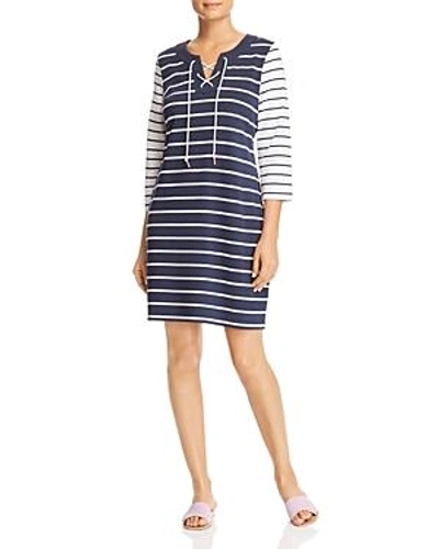 Shop Tommy Bahama Floricita Striped Lace-up Shift Dress In Ocean Deep