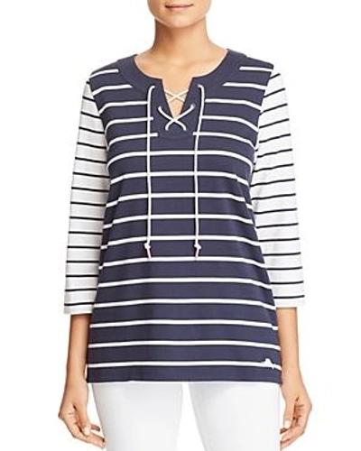 Shop Tommy Bahama Floricita Striped Lace-up Top In Ocean Deep