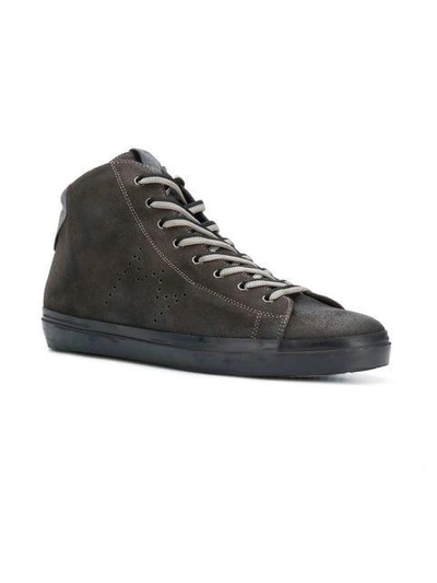 Shop Leather Crown Lace-up Hi-top Sneakers - Grey