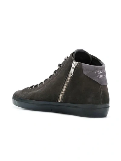 Shop Leather Crown Lace-up Hi-top Sneakers - Grey