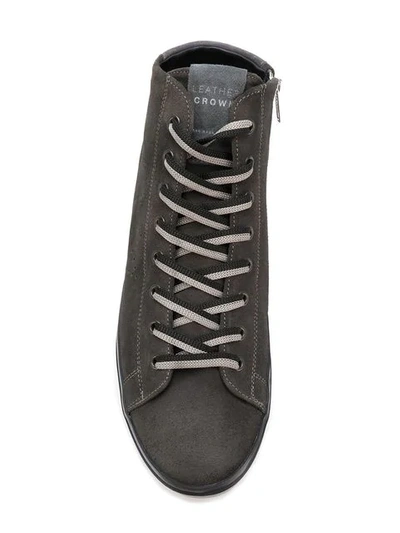 Shop Leather Crown Lace-up Hi-top Sneakers - Grey