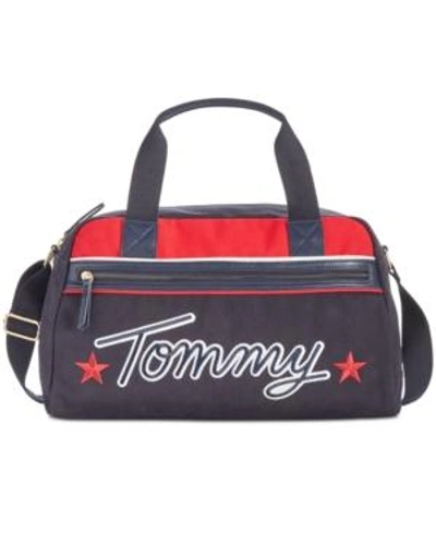 Shop Tommy Hilfiger Tommy Logo Embroidered Duffle In Navy/red/gold