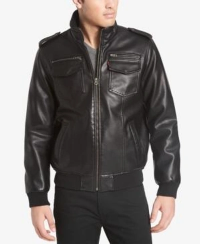 Shop Levi's Men's Sherpa Lined Faux Leather Aviator Bomber In Black