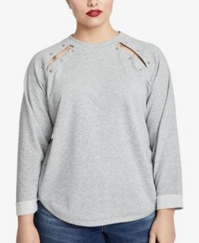Shop Rachel Rachel Roy Trendy Plus Size Pierced Sweatshirt In Heather Grey