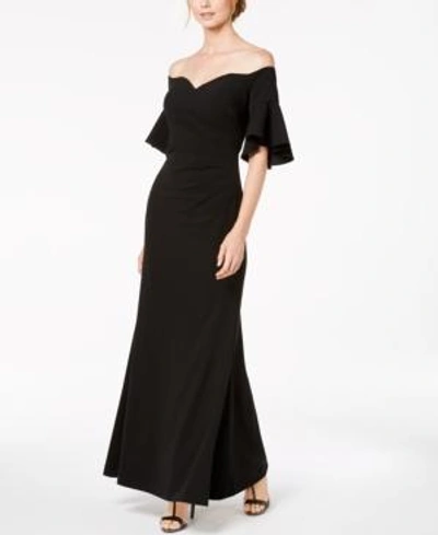 Shop Calvin Klein Sweetheart Off-the-shoulder Gown In Black