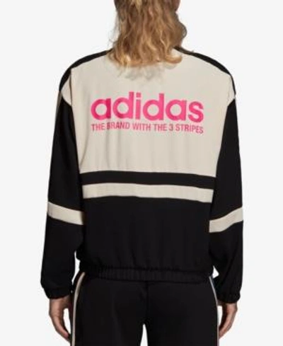 Shop Adidas Originals Colorblocked Track Jacket In Black/linen