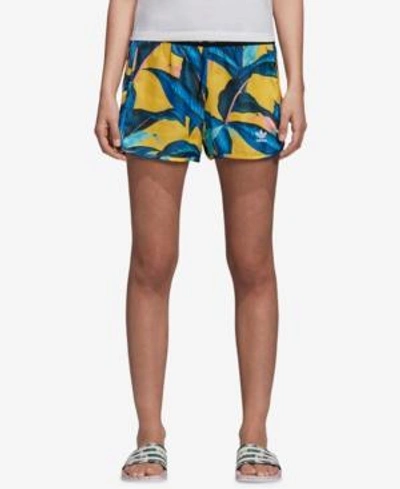 Shop Adidas Originals Tropical-print Satin Shorts In Multicolor
