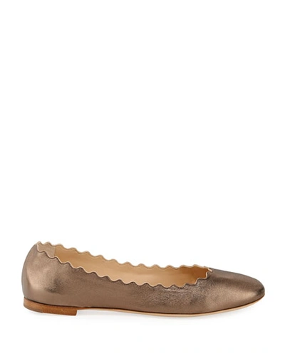 Shop Chloé Scalloped Leather Ballet Flats In Pewter