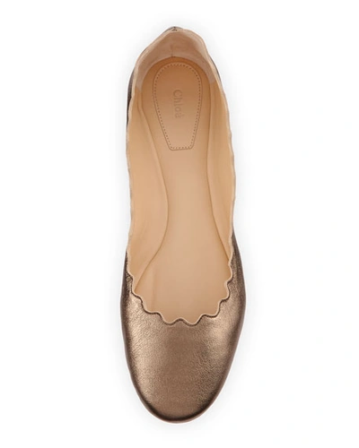 Shop Chloé Scalloped Leather Ballet Flats In Pewter