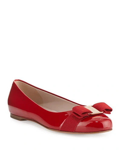 Shop Ferragamo Varina Patent Bow Ballet Flats, Rosso (red)