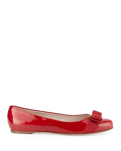 Shop Ferragamo Varina Patent Bow Ballet Flats, Rosso (red)