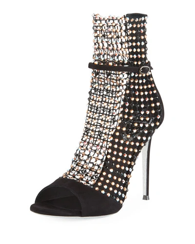 Shop René Caovilla Galaxia Mesh Strass Caged High-heel Sandals In Black