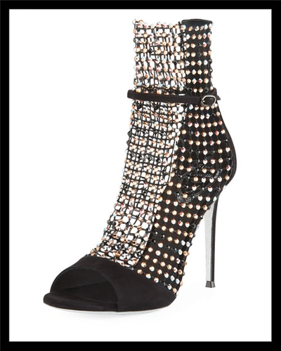 Shop René Caovilla Galaxia Mesh Strass Caged High-heel Sandals In Black