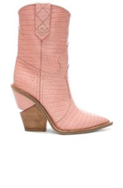 Shop Fendi Croc Embossed Cutwalk Western Boots In Pink,animal Print