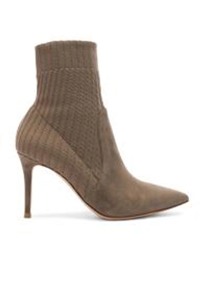 Shop Gianvito Rossi Suede & Knit Katie Ankle Boots In Gray,brown In Mud & Bisque