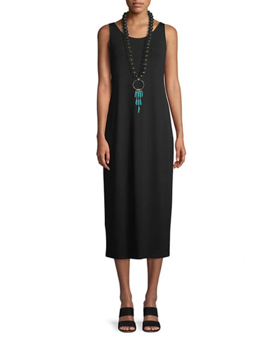 Shop Eileen Fisher Jersey Scoop-neck Midi Dress In Black