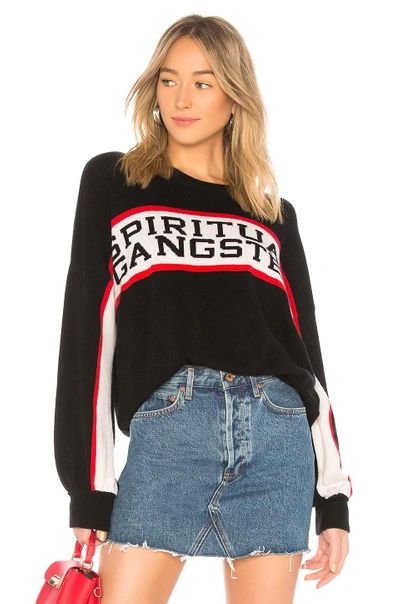 Shop Spiritual Gangster Sg Cashmere Blend Varsity Sweater In Black