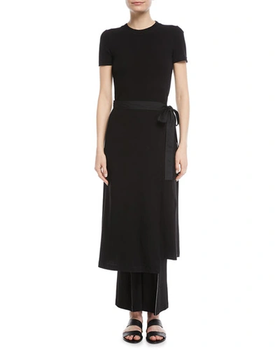 Shop Rosetta Getty Crewneck Short-sleeve Rib-jersey Apron Dress In Black