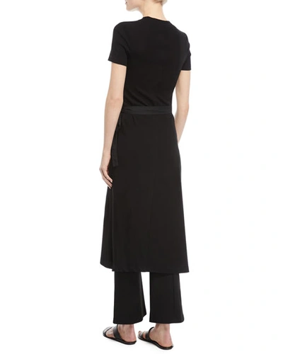 Shop Rosetta Getty Crewneck Short-sleeve Rib-jersey Apron Dress In Black