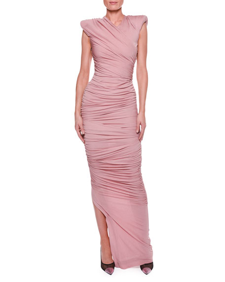 Tom Ford Ruched Bodice Gown With Beaded Sleeves In Blush | ModeSens