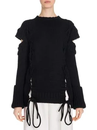 Shop Alexander Mcqueen Lace-up Cutout Wool Sweater In Black