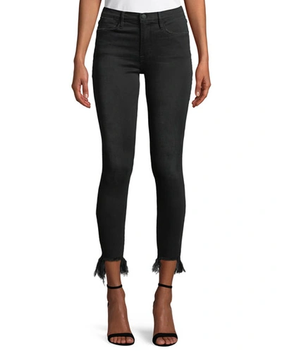 Shop Frame Le High Skinny Stiletto Jeans W/ Frayed Hem In Black